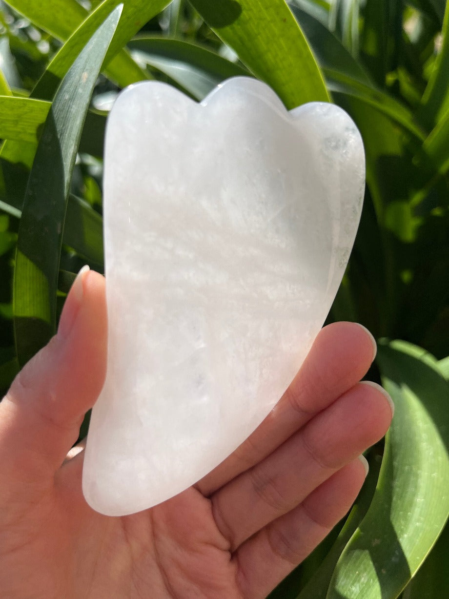 Sheep's Horn Gua Sha: Natural White Jade - Skin of Light