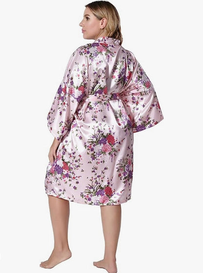 Pink Floral Satin Spa Robe - Luxurious, Stylish, Wedding Robe